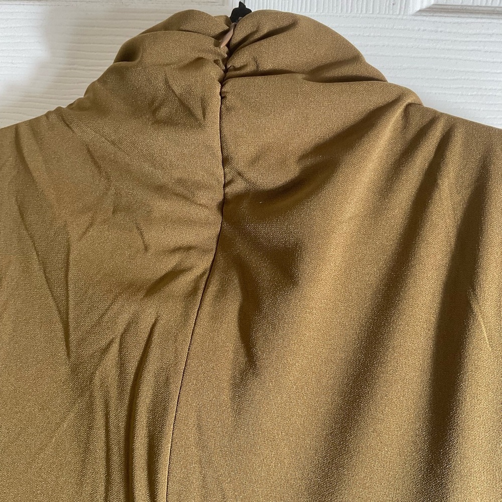 ZARA NWT WOMAN MIDI DRESS WITH TIED KNOT DARK TAN SIZE LARGE - Picture 6 of 14